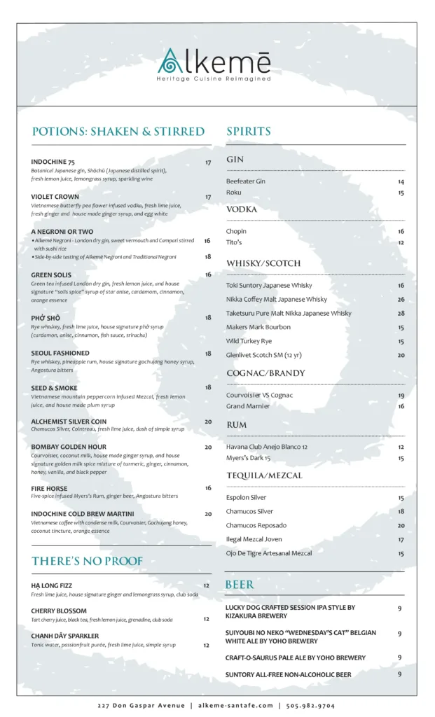 Drinks menu page 1