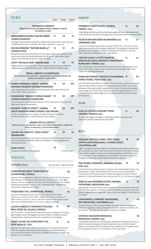 Summer wine menu 2025