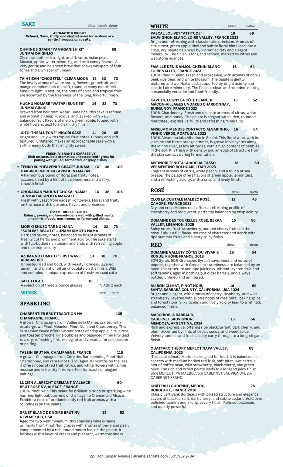 Menu at Alkeme SantaFe
