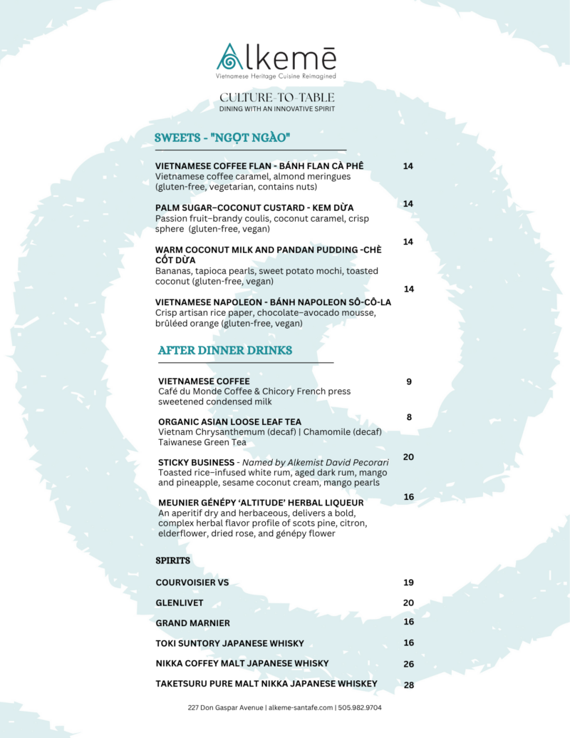Menu at Alkeme SantaFe