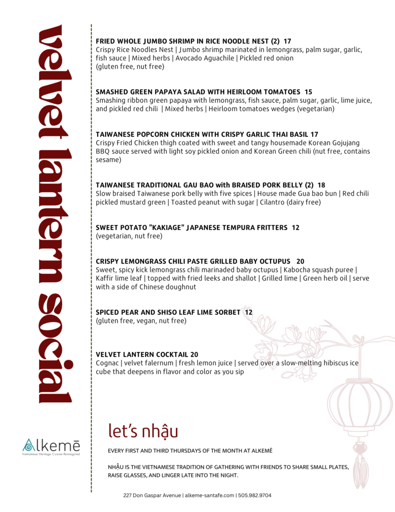 Menu at Alkeme SantaFe